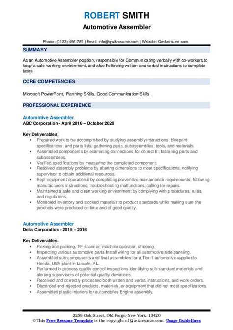 assembler resume|automotive assembler resume.